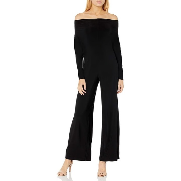 Norma Kamali Pants - NORMA KAMALI Foldover Off Shoulder Straight Leg Jumpsuit XS Black